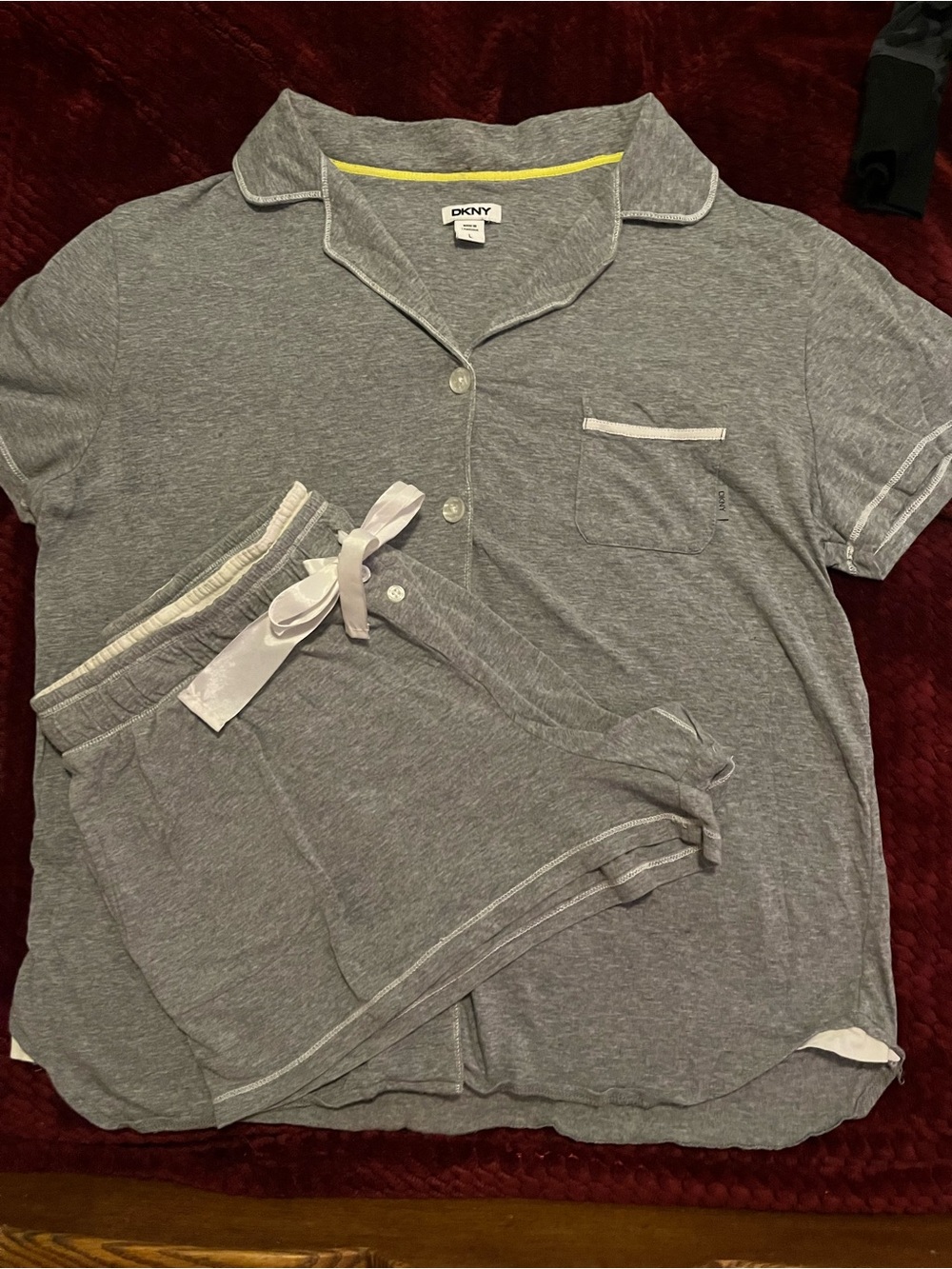 DKNY Gray Short Sleeve Pajama Shirt and Shorts Set